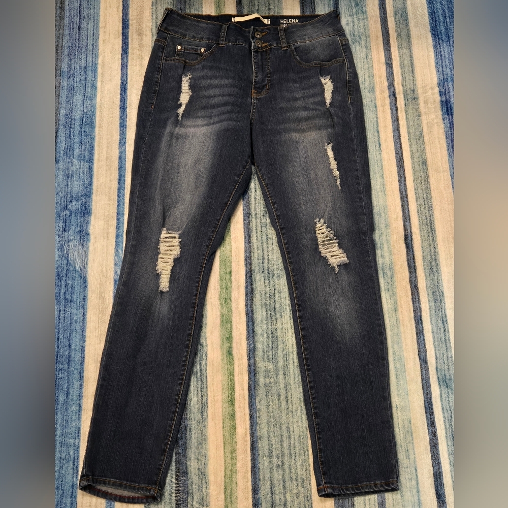 !it jeans HELENA High Rise Dark Blue Distressed Skinny Ankle